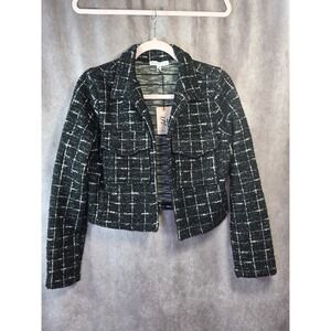 Sincerely Jules Womens M Black White Plaid Cropped Tweed Jacket Lurex GAETC265